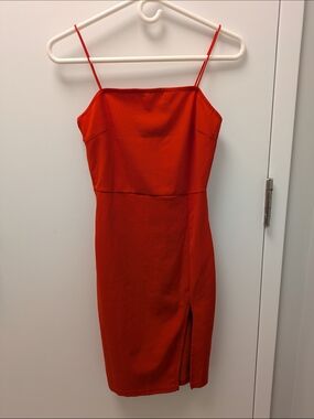 SHEIN | Women's Spaghetti-Strap Mini Dress with Slit / Size: XS / Red
